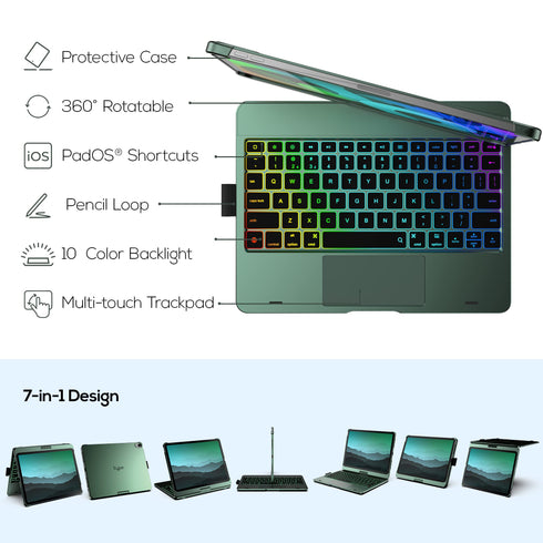 Typecase Touch Keyboard Case with Trackpad for iPad Air 5th Gen (10.9-inch, 2022): 360° Rotatable - 11 Colors Backlight - Wireless Keyboard with Pencil Holder for iPad Air 5th & 4th Gen